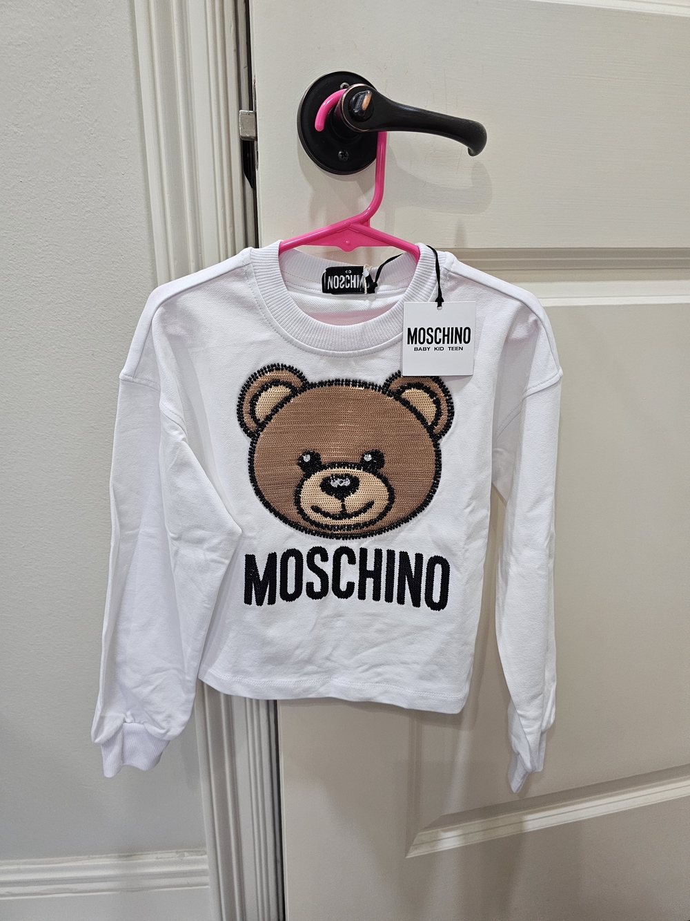 Moschino Kids White Teddy Logo sweatshirt